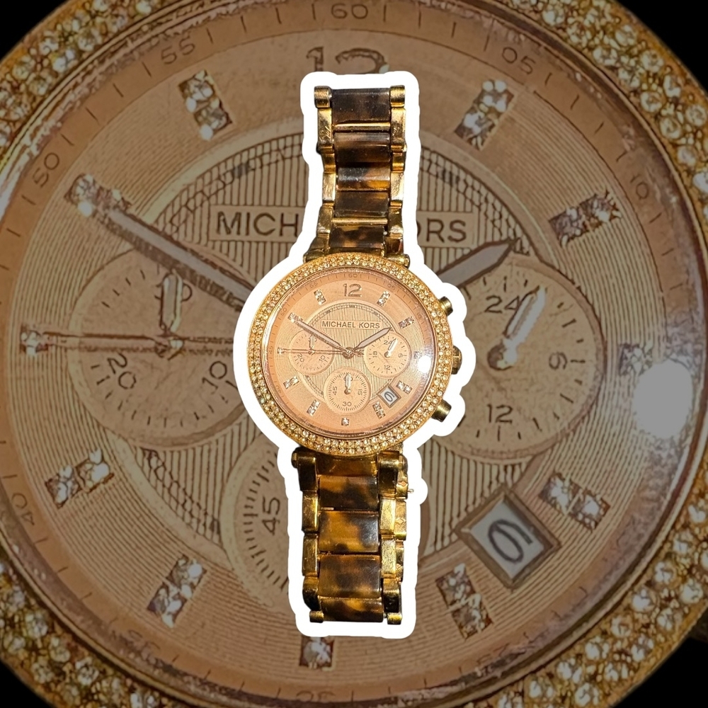 Michael Kors Gold-Tone Crystal Accent Men's Watch with Tortoiseshell Links
